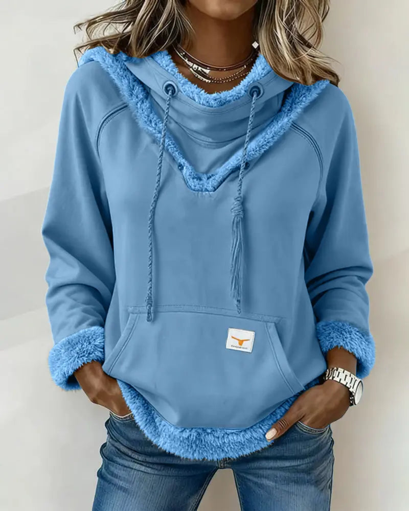 Long-Sleeved Hoodie with Patchwork Details and Pocket VIBE221