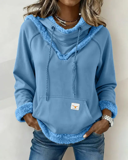 Long-Sleeved Hoodie with Patchwork Details and Pocket VIBE221