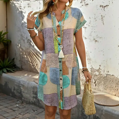 Vintage Dress with Geometric Print VIBE221