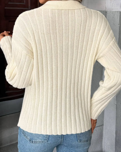 VIBE BEIGE LONG SLEEVE TURN DOWN COLLAR SWEATER VIBE 221