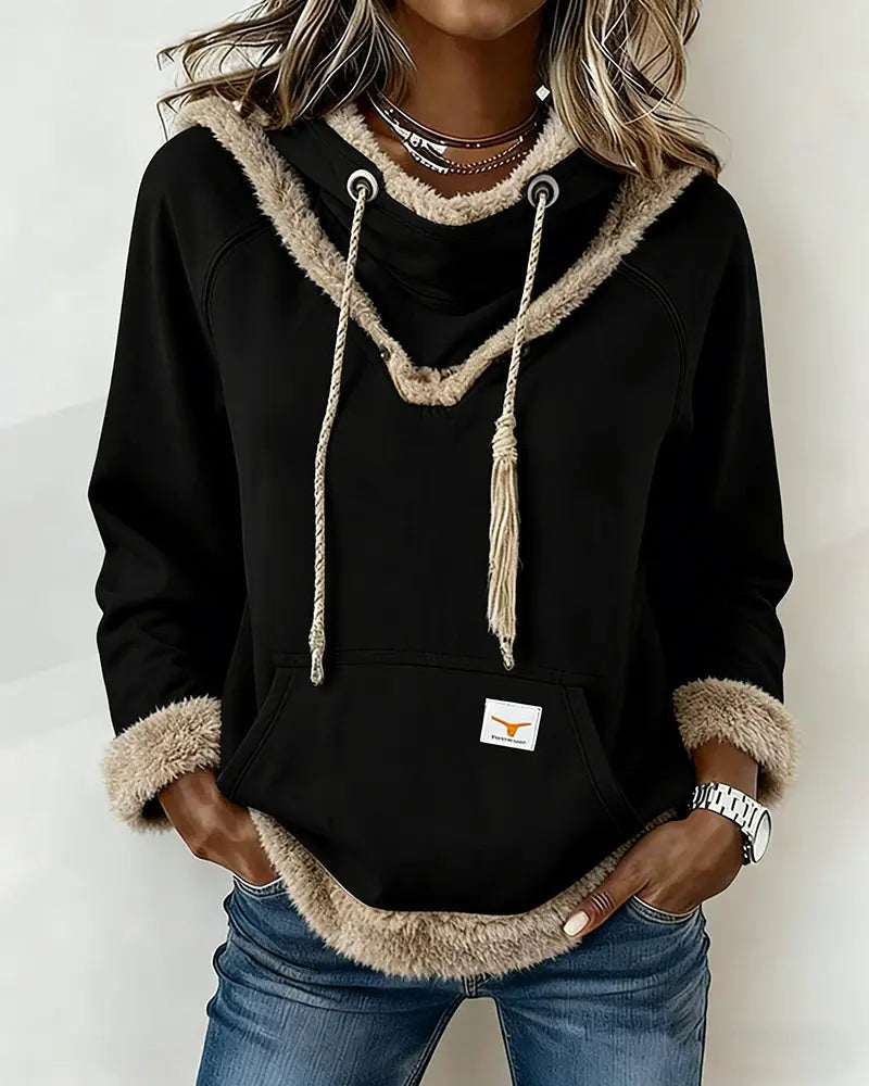Long-Sleeved Hoodie with Patchwork Details and Pocket VIBE221