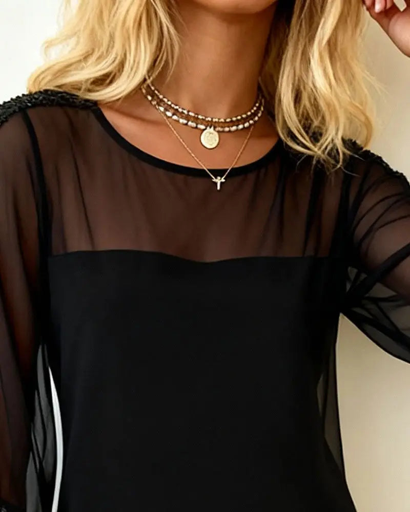 Glitter Dress with Mesh Insert, Round Neckline VIBE 221