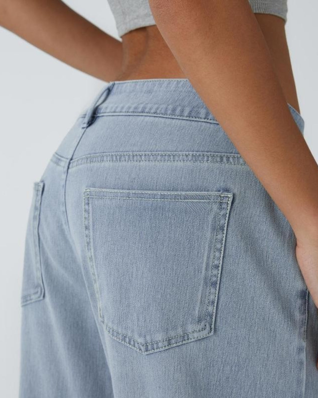 Vibe Asymmetric Low Rise Zipper Pockets Baggy Wide Leg Washed Casual Jeans