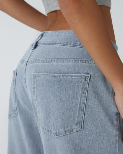 Vibe Asymmetric Low Rise Zipper Pockets Baggy Wide Leg Washed Casual Jeans