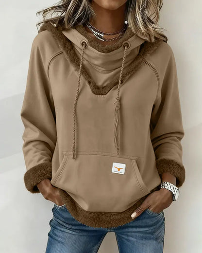 Long-Sleeved Hoodie with Patchwork Details and Pocket VIBE221