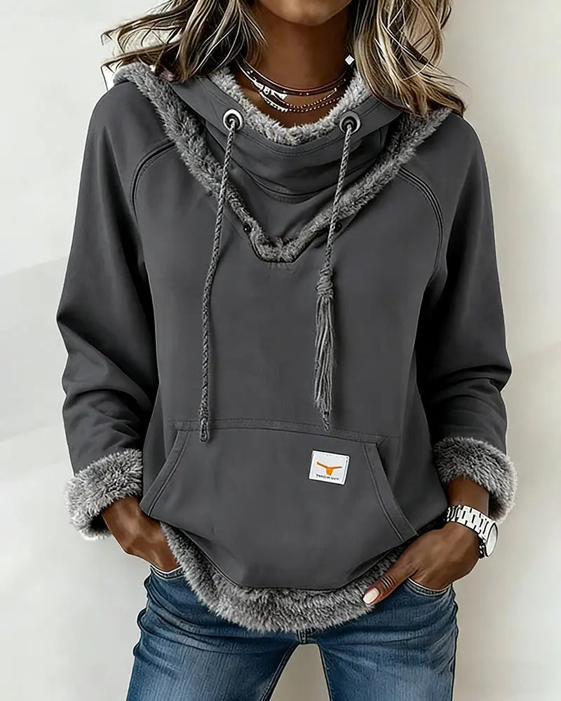 Long-Sleeved Hoodie with Patchwork Details and Pocket VIBE221