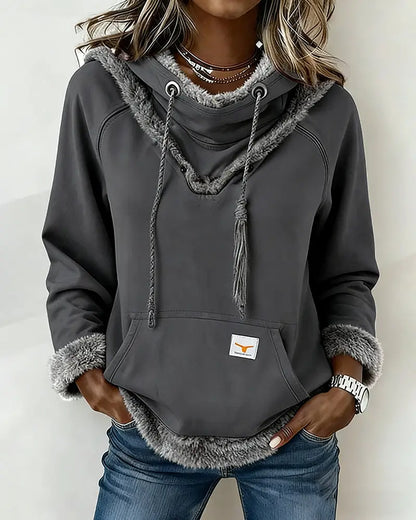 Long-Sleeved Hoodie with Patchwork Details and Pocket VIBE221