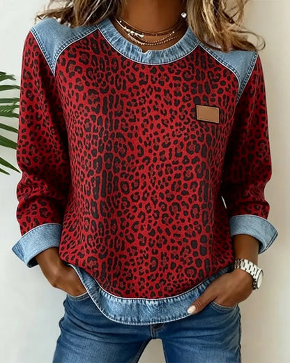Leopard Print Patchwork Denim Sweater VIBE221