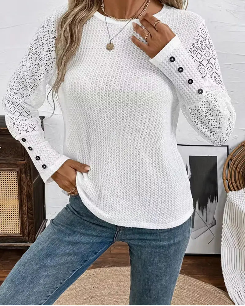 Lace Crochet Long-Sleeve Top VIBE 221