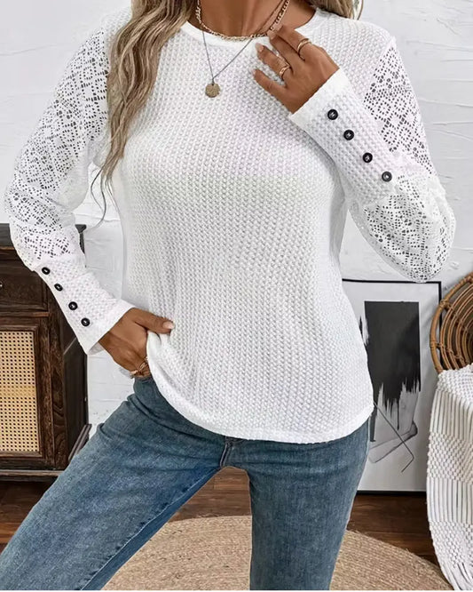 Lace Crochet Long-Sleeve Top VIBE 221