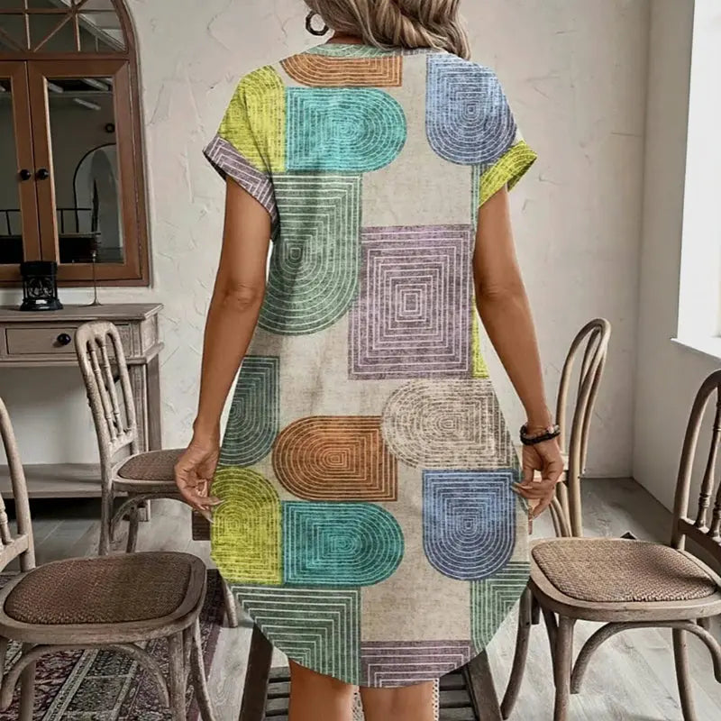 Vintage Dress with Geometric Print VIBE221
