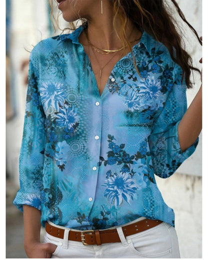 Women's Printed Long-sleeved Lapel Shirt