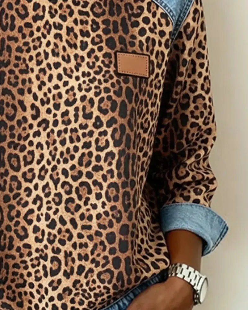 Leopard Print Patchwork Denim Sweater VIBE221
